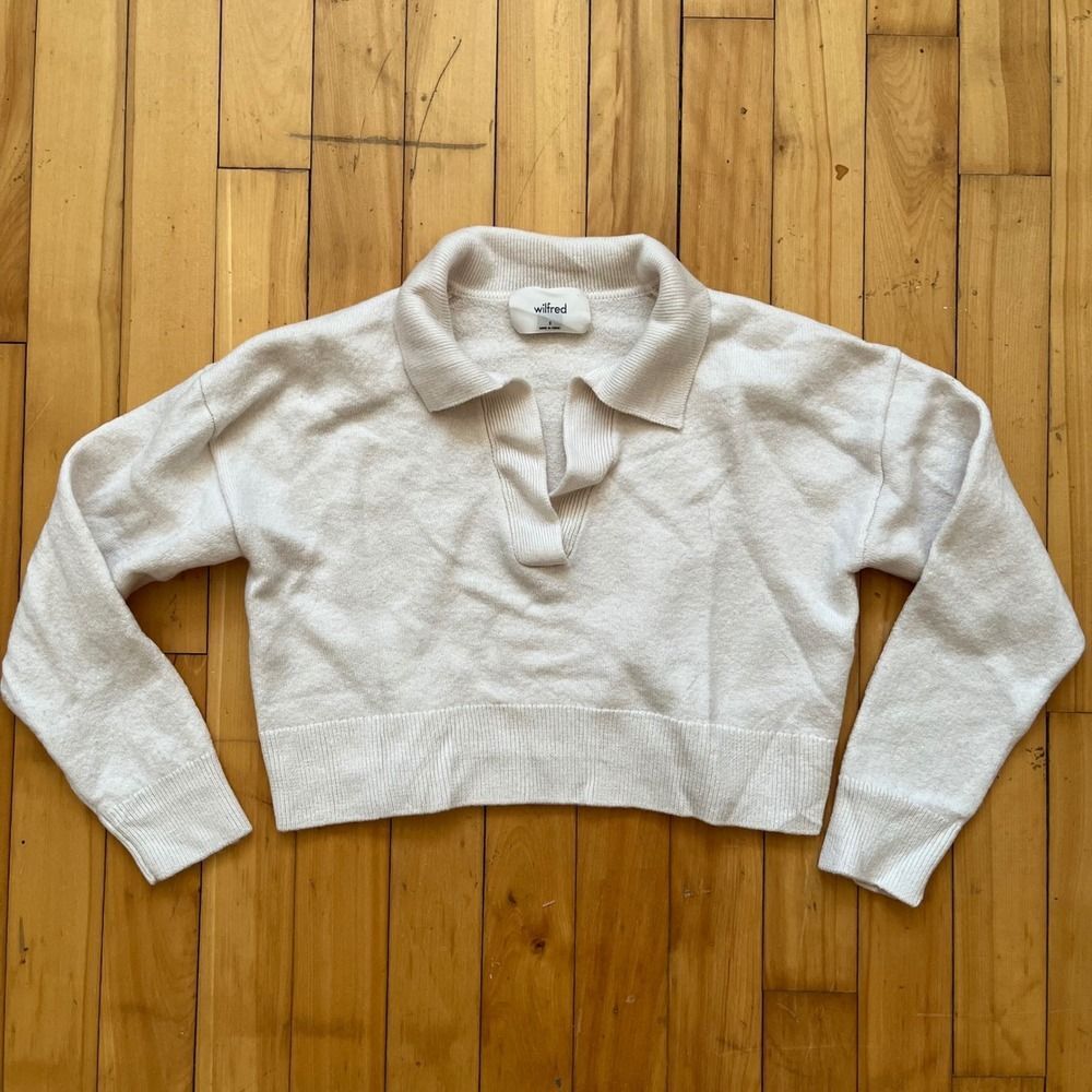 Wilfred Cream Ribbed Knit Collared Pullover Sweater Size Small